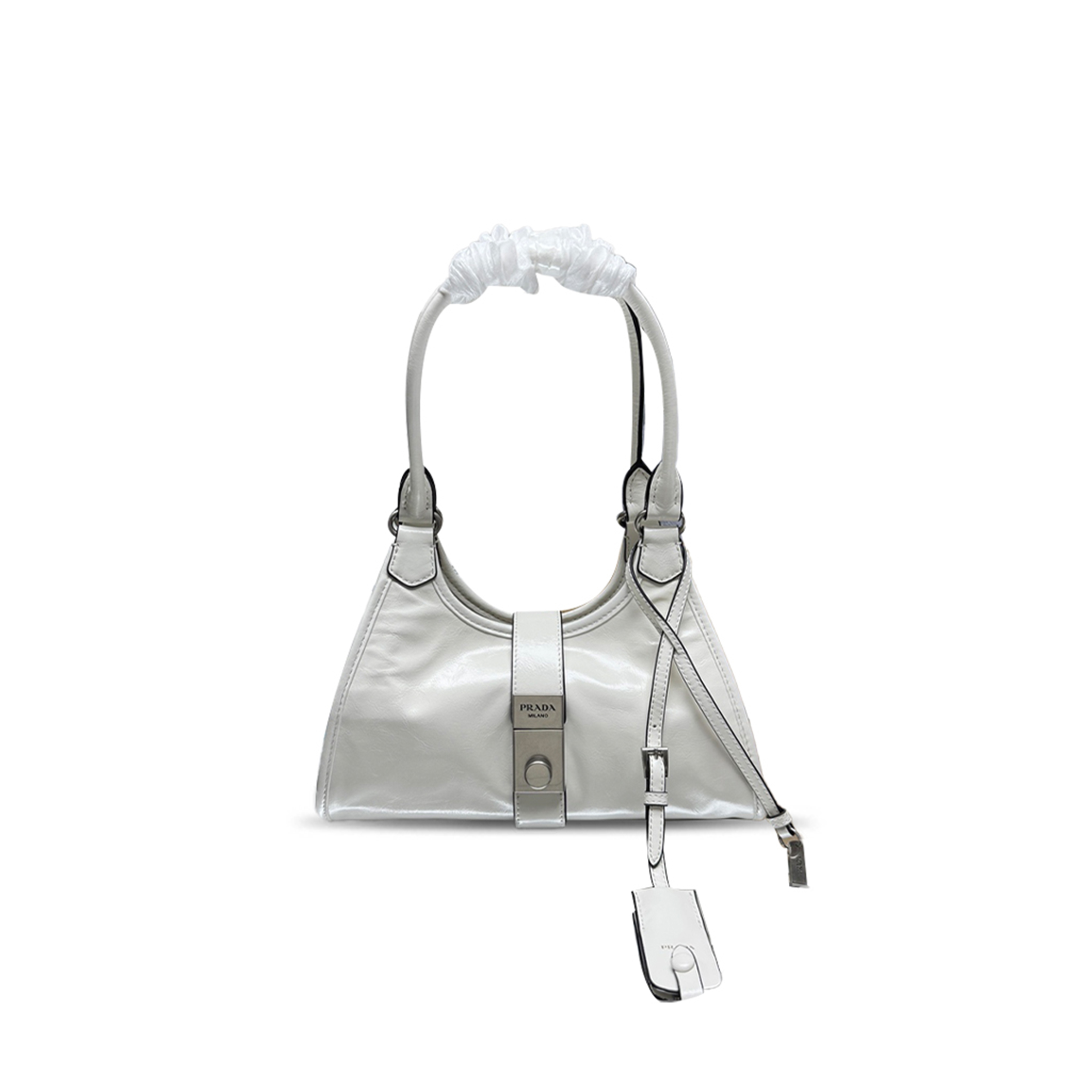 PRADA SMALL PUSH-BUTTON LEATHER HANDBAG 1BG580 (26*18*12cm)